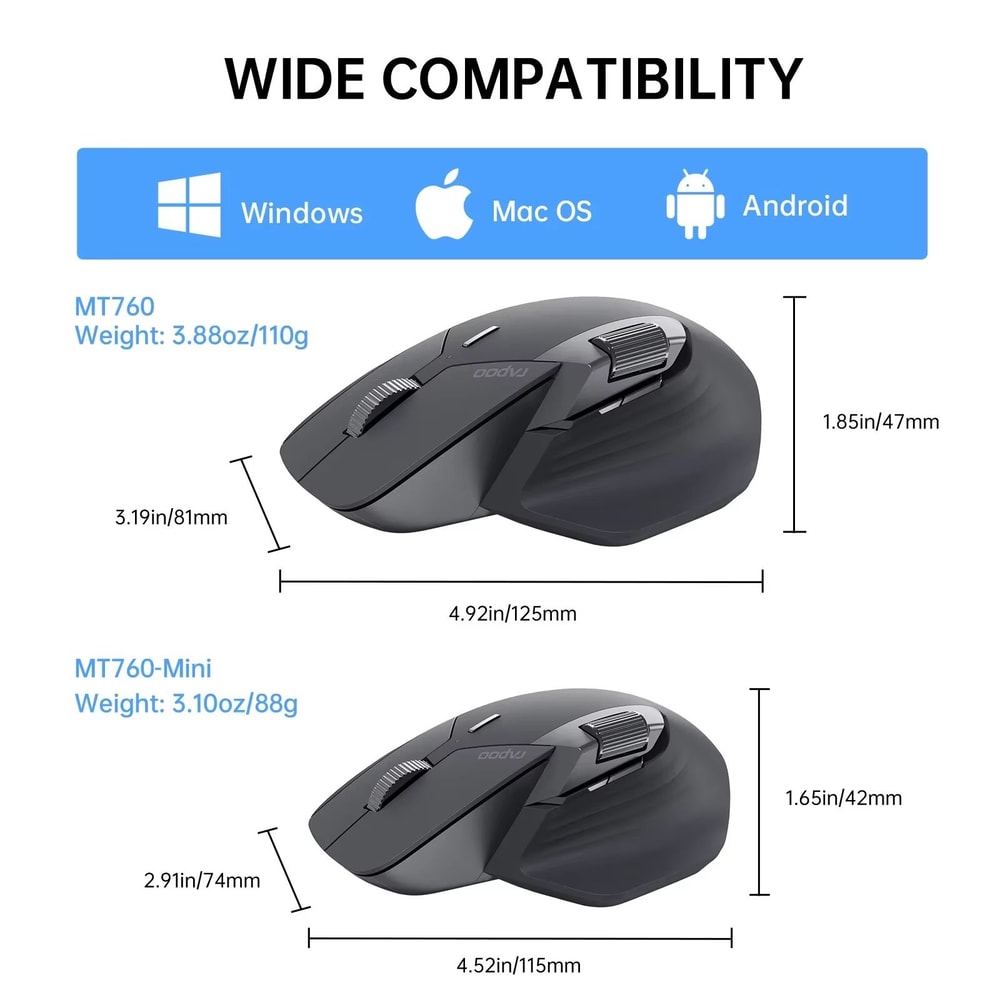 Rapoo MT760L Or MT760M Multi Mode Rechargeable Wireless Mouse Ergonomic 4000 DPI Multi Device Bluet 5