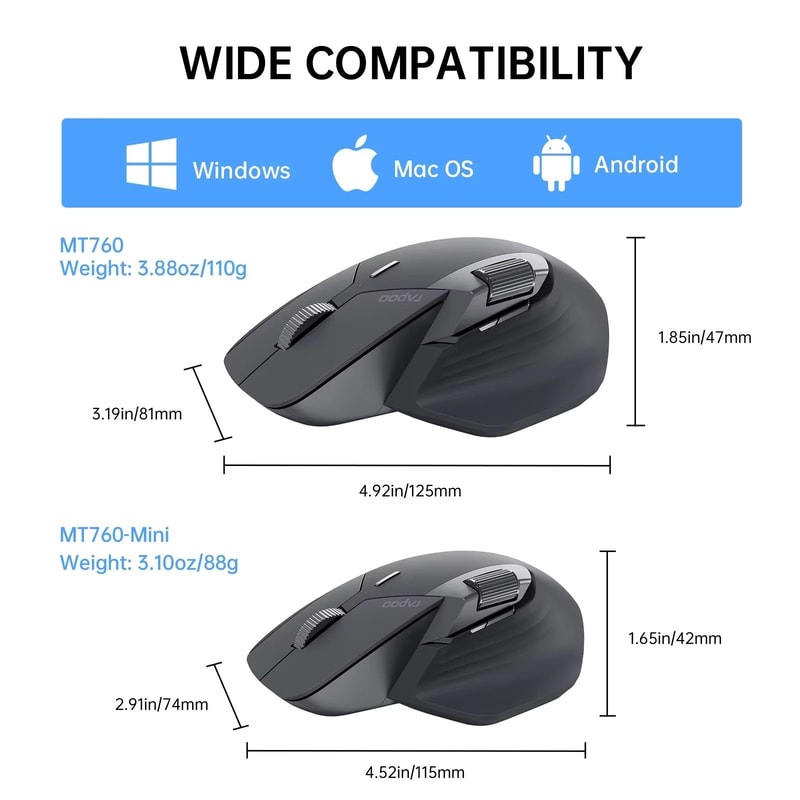 Rapoo MT760L Or MT760M Multi Mode Rechargeable Wireless Mouse Ergonomic 4000 DPI Multi Device Bluet 5
