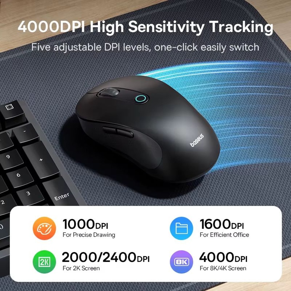 Baseus F02 Ergonomic Wireless Mouse With Bluetooth 52 And 4000 DPI Precision 2