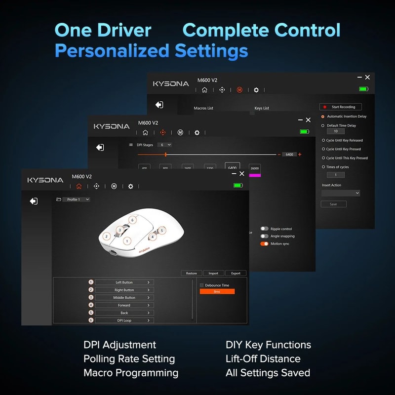 Kysona M600 V2 Ultralight Wireless Gaming Mouse 55g PAW3395 26000 DPI Precision 5