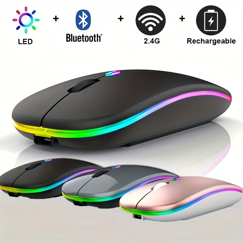 Dual Mode Bluetooth Mouse And 24GHz Rechargeable Wireless Mouse With RGB Lights And Silent Click 0