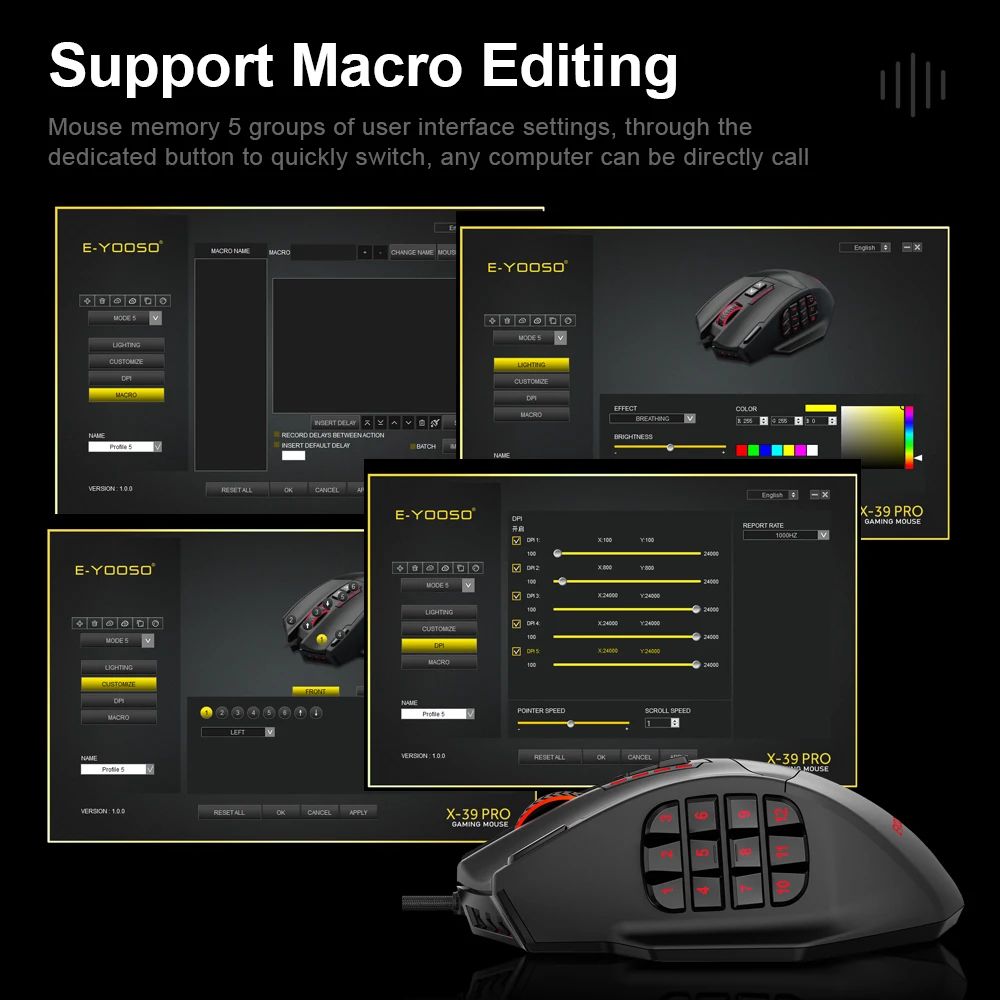 EYOOSO X39 Wired Gaming Mouse With 19 Programmable Buttons RGB Backlight Up To 24000 DPI 3