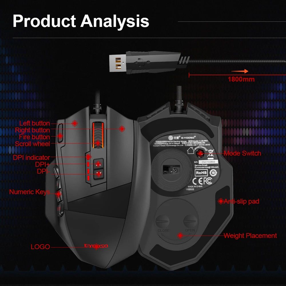 EYOOSO X39 Wired Gaming Mouse With 19 Programmable Buttons RGB Backlight Up To 24000 DPI 4