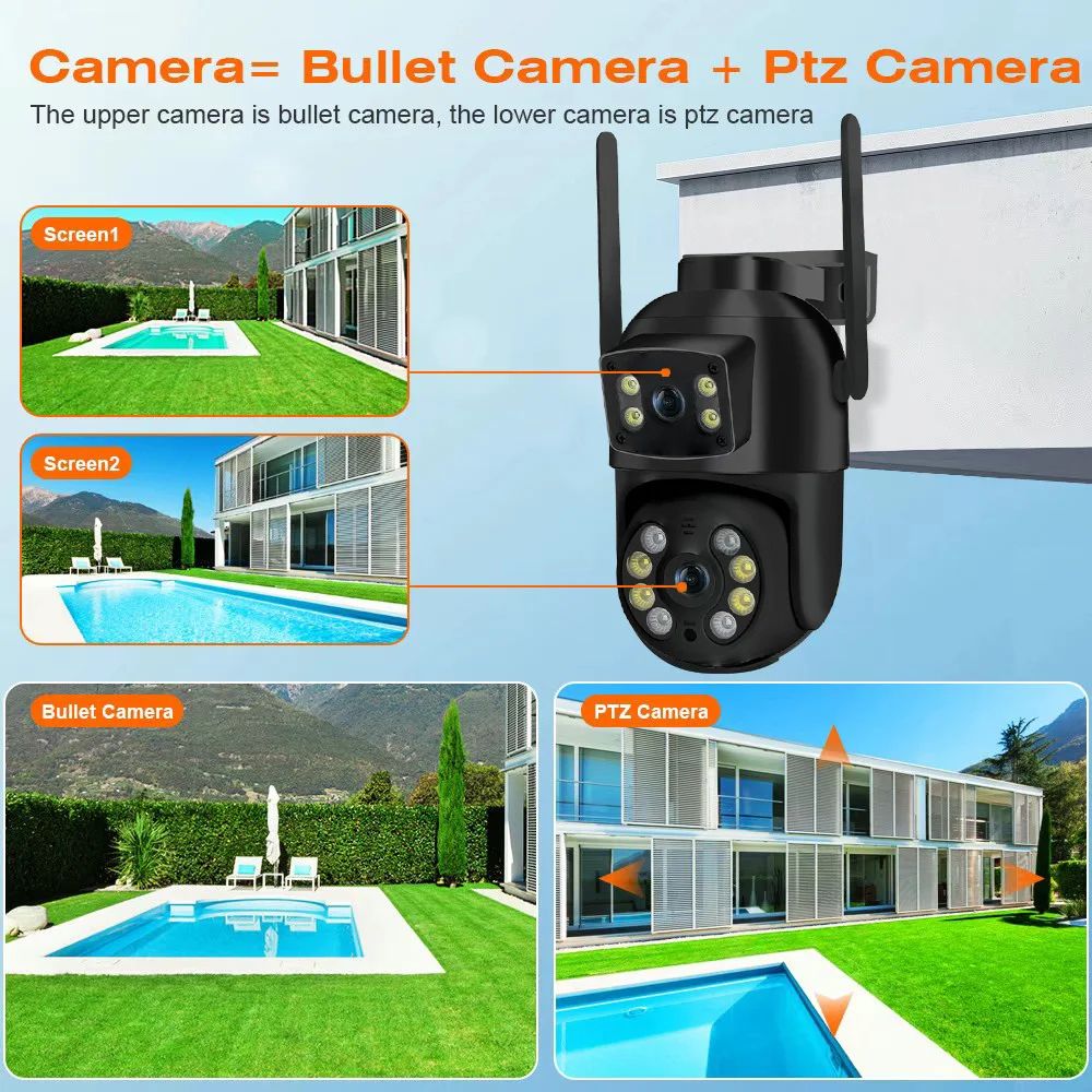 8MP 4K PTZ Dual Lens Security Camera With Dual Screen View And AI Human Detection Camera For Outdoo 5