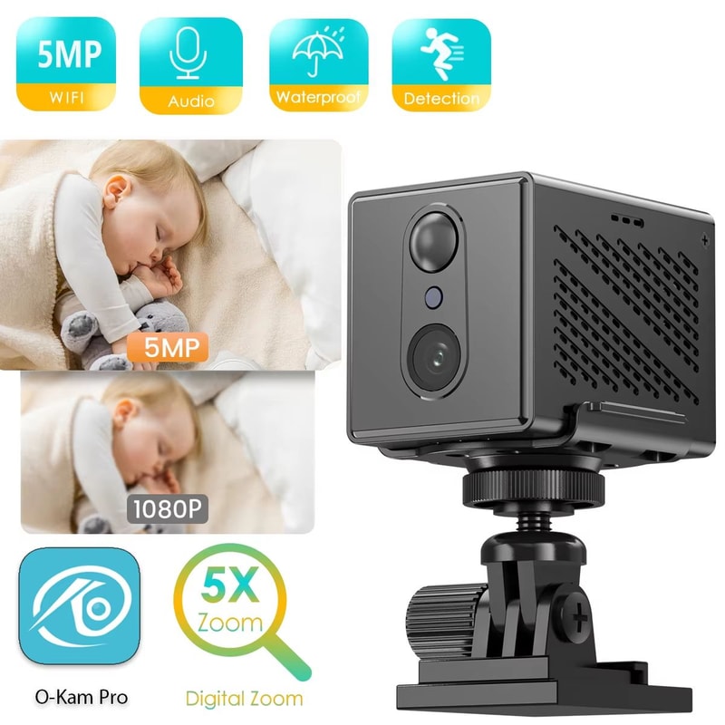 OKam Pro 5MP Mini WiFi IP Camera 2400mAh Rechargeable PTZ With Human Detection And 5X Zoom 0