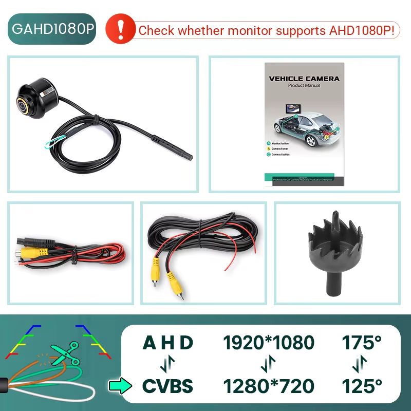 GreenYi 170 Rear View Camera AHD 1080P Metal Body Fisheye Backup Parking Camera 7