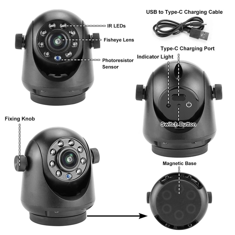 GreenYi Magnetic Hitch Wireless Backup Camera With 5GHz WiFi Rechargeable Battery Night Vision For 3