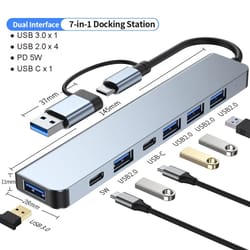 aluminum 7 in 1 usb c hub with usb 3.0, 4 usb 2.0, and dual usb c ports