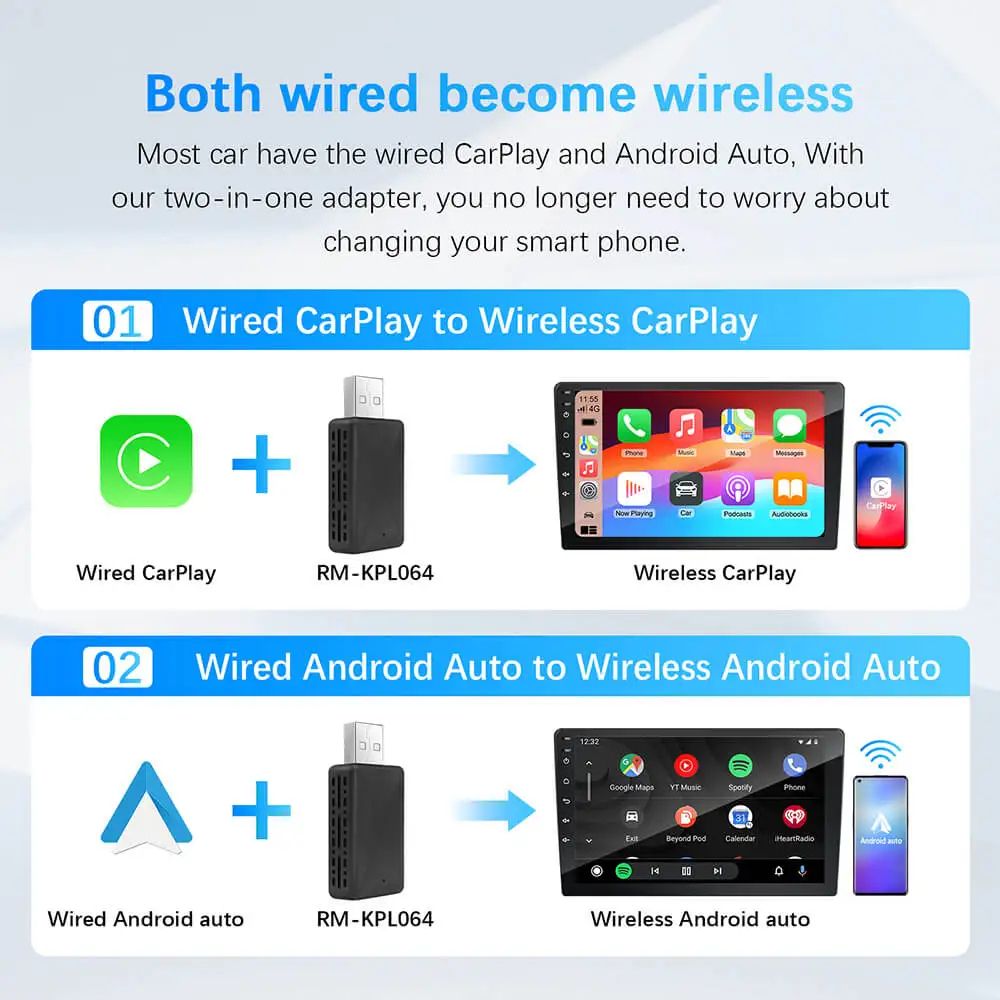 2in1 Wireless CarPlay Adapter And Android Auto Wireless Adapter USB Plug And Play Converter For OEM