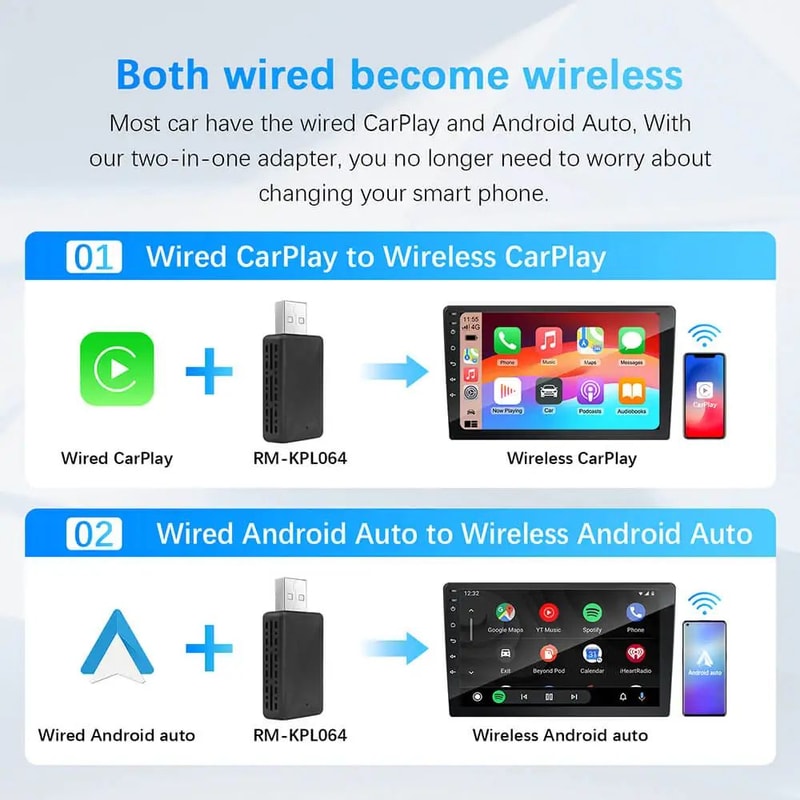 2in1 Wireless CarPlay Adapter And Android Auto Wireless Adapter USB Plug And Play Converter For OEM