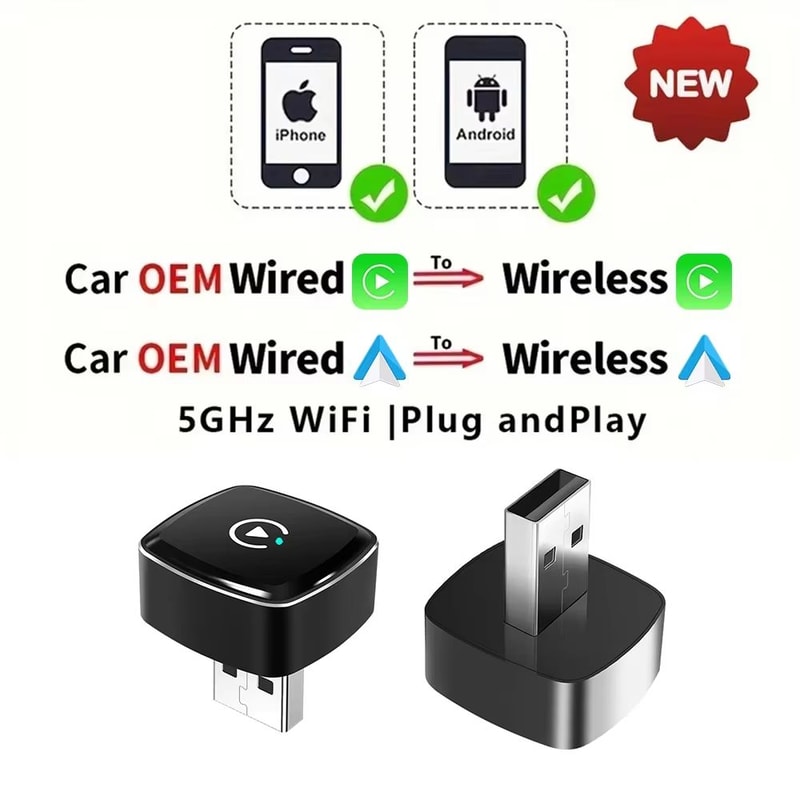 2in1 Wireless CarPlay Adapter And Android Auto Wireless Adapter USB Plug And Play Converter For OEM