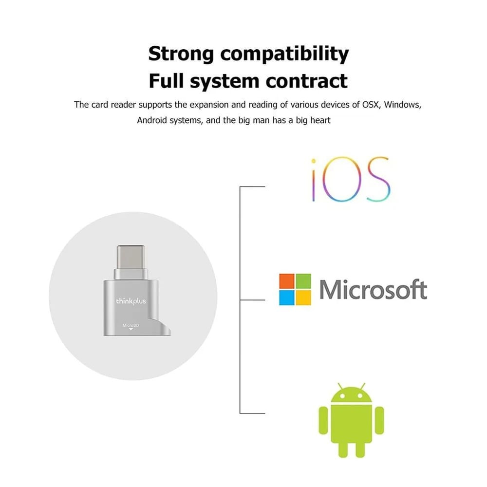 Lenovo Thinkplus USB C Micro SD Card Reader Mini Metal TF Card Adapter For Type C Phones And Laptop 4