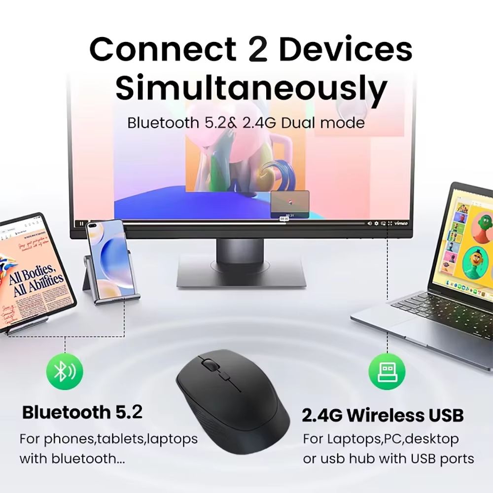 Bluetooth 52 Dual Mode Wireless Mouse Rechargeable Silent 1600 DPI Mouse For Laptop And Desktop 1