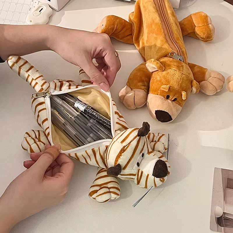 Cute Cartoon Animal Plush Pencil Case For Kids Large Capacity Pencil Case School Stationery Organiz 1