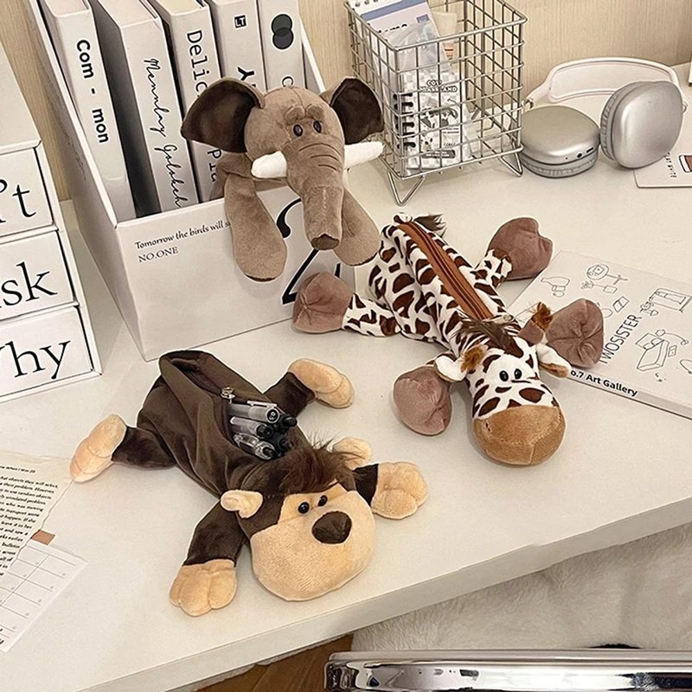 Cute Cartoon Animal Plush Pencil Case For Kids Large Capacity Pencil Case School Stationery Organiz 2