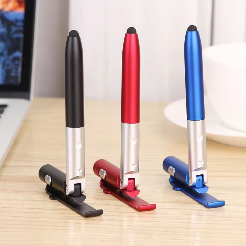 4 In 1 Multifunction Ballpoint Pen Phone Stand With LED Light Folding Mobile Holder 1
