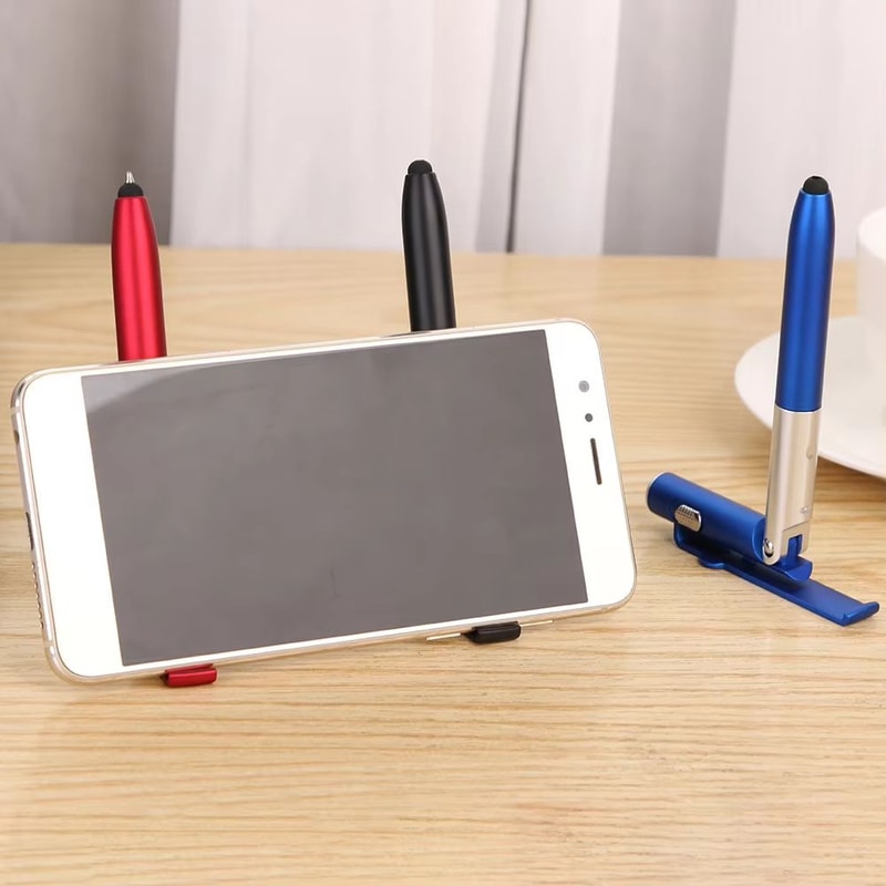 4 In 1 Multifunction Ballpoint Pen Phone Stand With LED Light Folding Mobile Holder 2