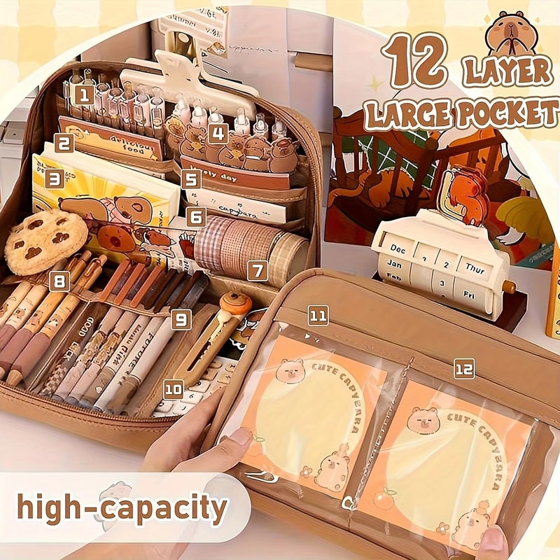 31pcs Cute Capybara Stationery Set With MultiLayer Pencil Case School Supplies Gift Kit 3