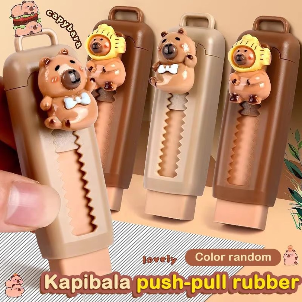 Kawaii Capybara Push Pull Eraser Cute Retractable Clean Erasing Rubber For School And Office 0