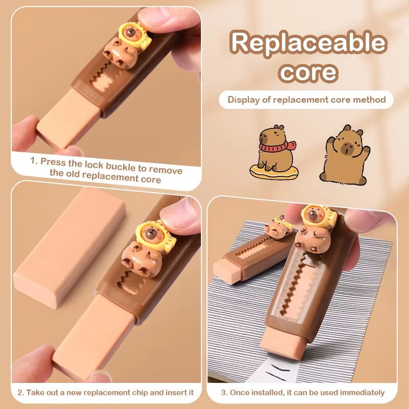 Kawaii Capybara Push Pull Eraser Cute Retractable Clean Erasing Rubber For School And Office 2