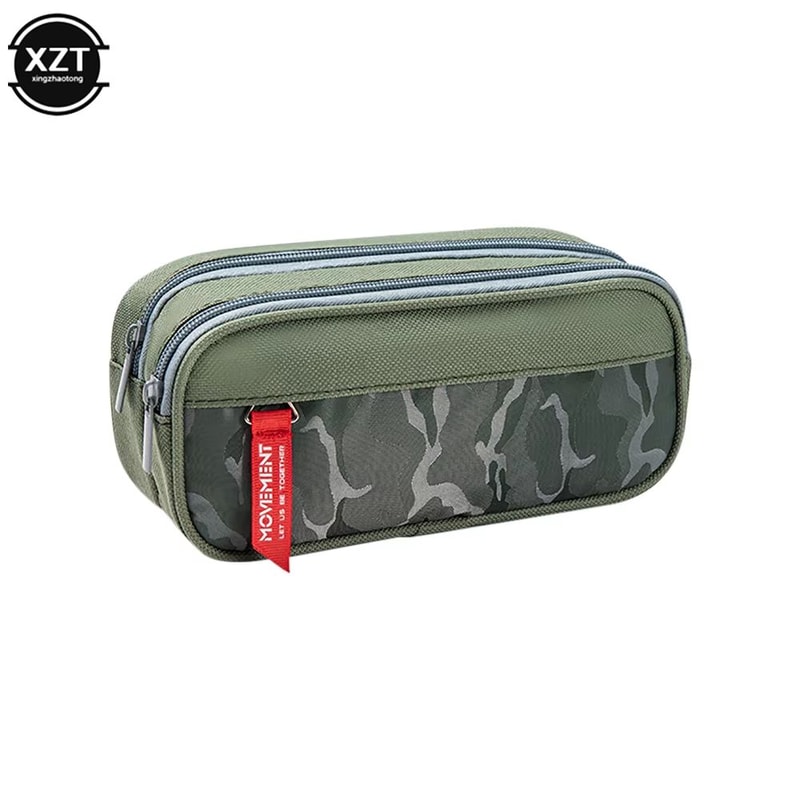 Double Zipper Camouflage Canvas Pencil Case Large Capacity Student Stationery Organizer 1