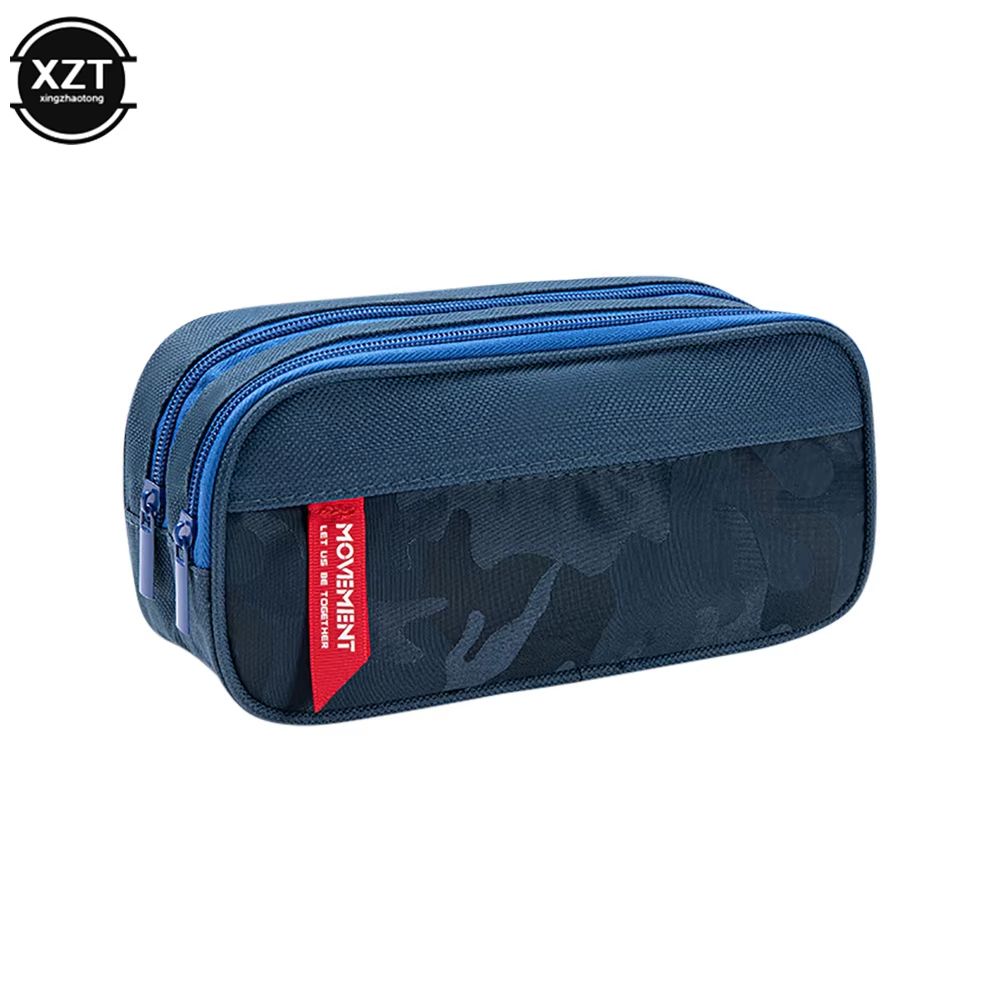 Double Zipper Camouflage Canvas Pencil Case Large Capacity Student Stationery Organizer 4
