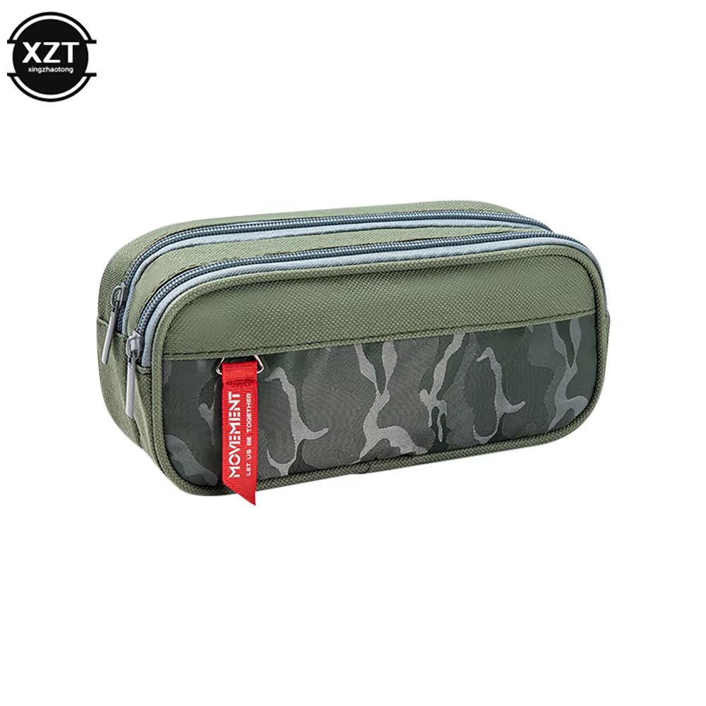 Double Zipper Camouflage Canvas Pencil Case Large Capacity Student Stationery Organizer 5