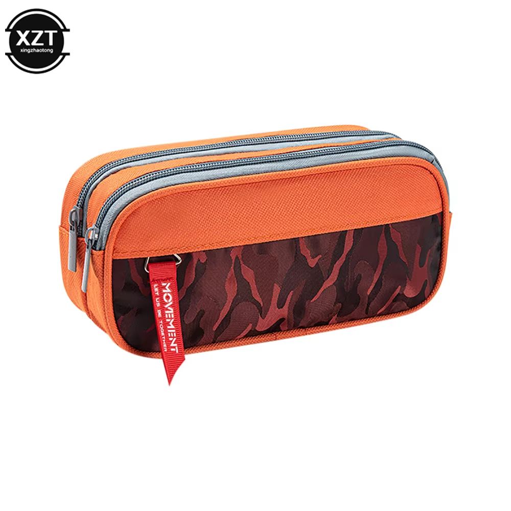 Double Zipper Camouflage Canvas Pencil Case Large Capacity Student Stationery Organizer 7