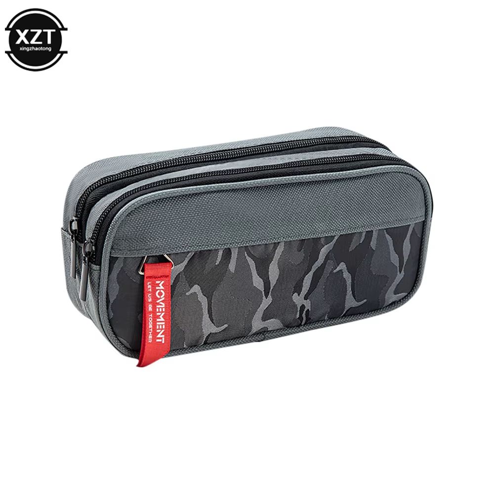Double Zipper Camouflage Canvas Pencil Case Large Capacity Student Stationery Organizer 8