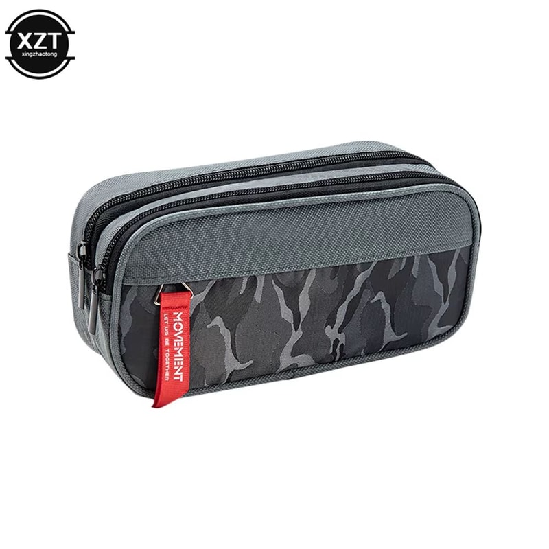 Double Zipper Camouflage Canvas Pencil Case Large Capacity Student Stationery Organizer 8