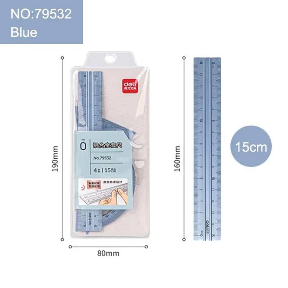 Deli Metal Triangle Ruler Set Geometry Measuring Rulers For School Drawing And Office Use 6