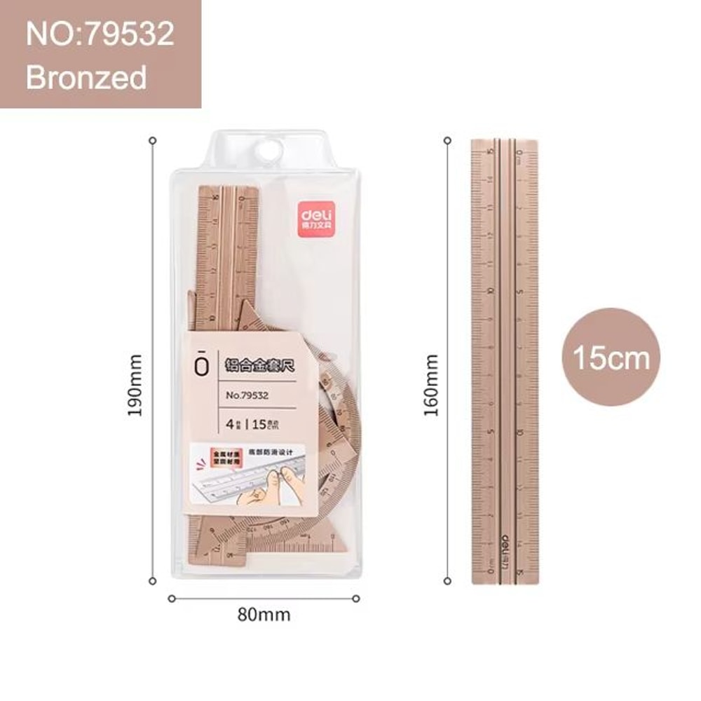 Deli Metal Triangle Ruler Set Geometry Measuring Rulers For School Drawing And Office Use 7