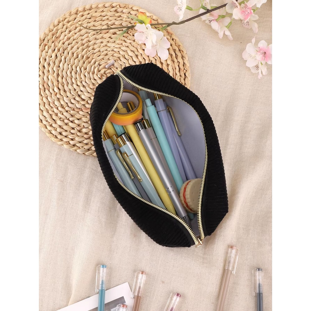Large Capacity Solid Color Pencil Case Zipper Stationery Organizer Bag For School And Office 2