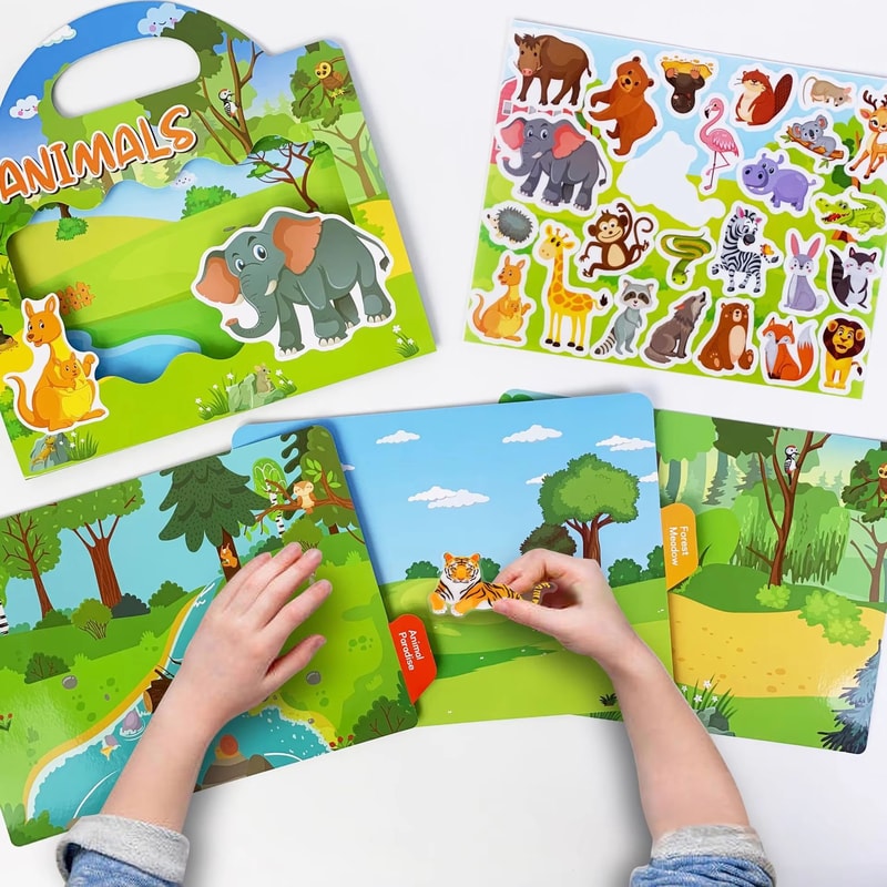 Reusable DIY Scene Sticker Book Cartoon Animal Puzzle Stickers Learning Activity For Kids 1