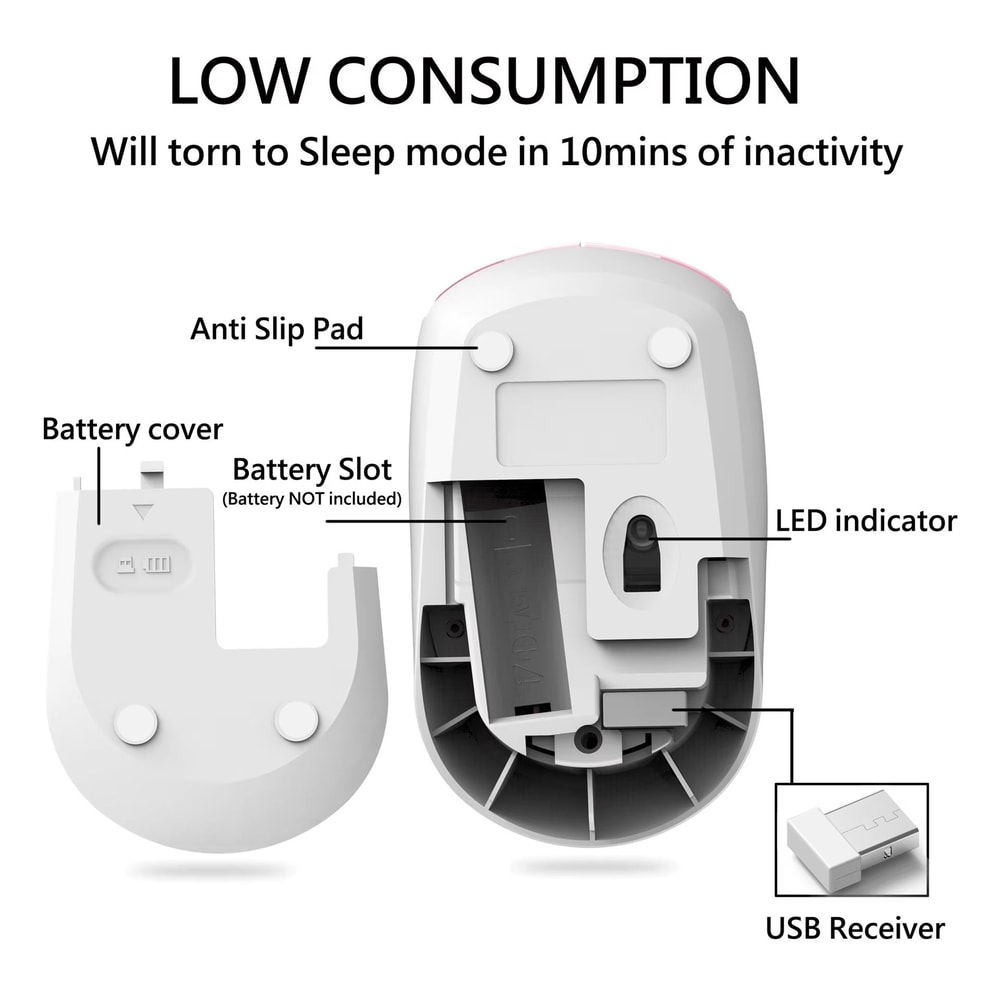 Cute Pink Wireless Mouse Mini 24G Cartoon Computer Mouse Rechargeable Silent Click For Kids 3