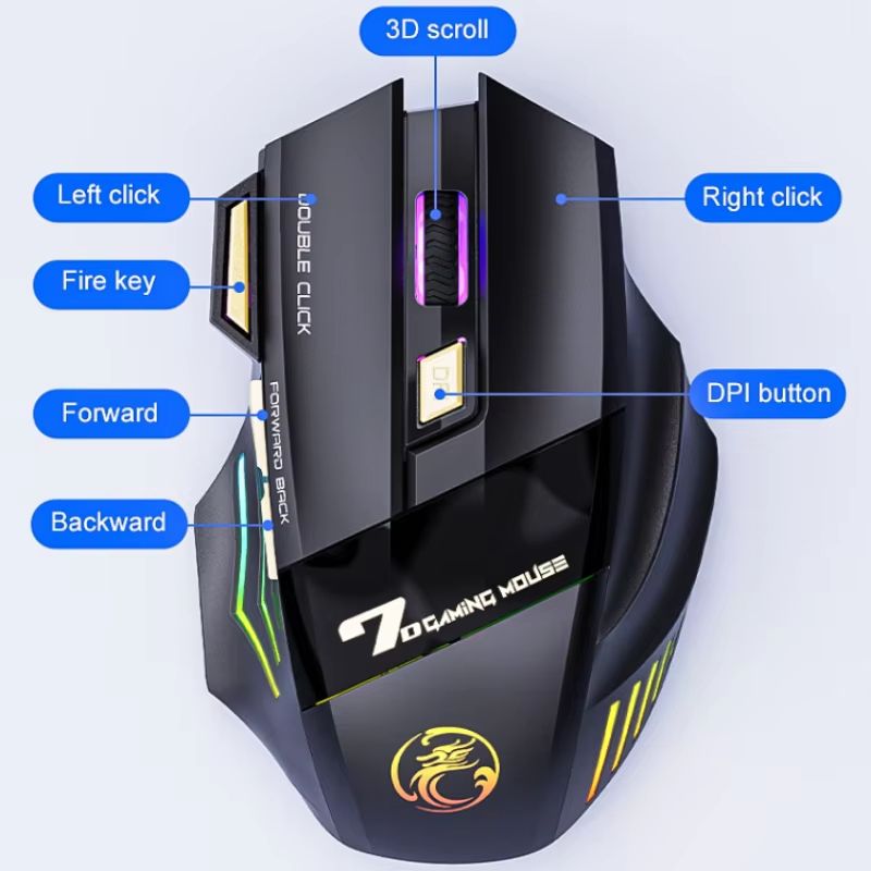 GWX7 Dual Mode Wireless Gaming Mouse Rechargeable Silent Bluetooth Mouse With RGB Breathing Light 2