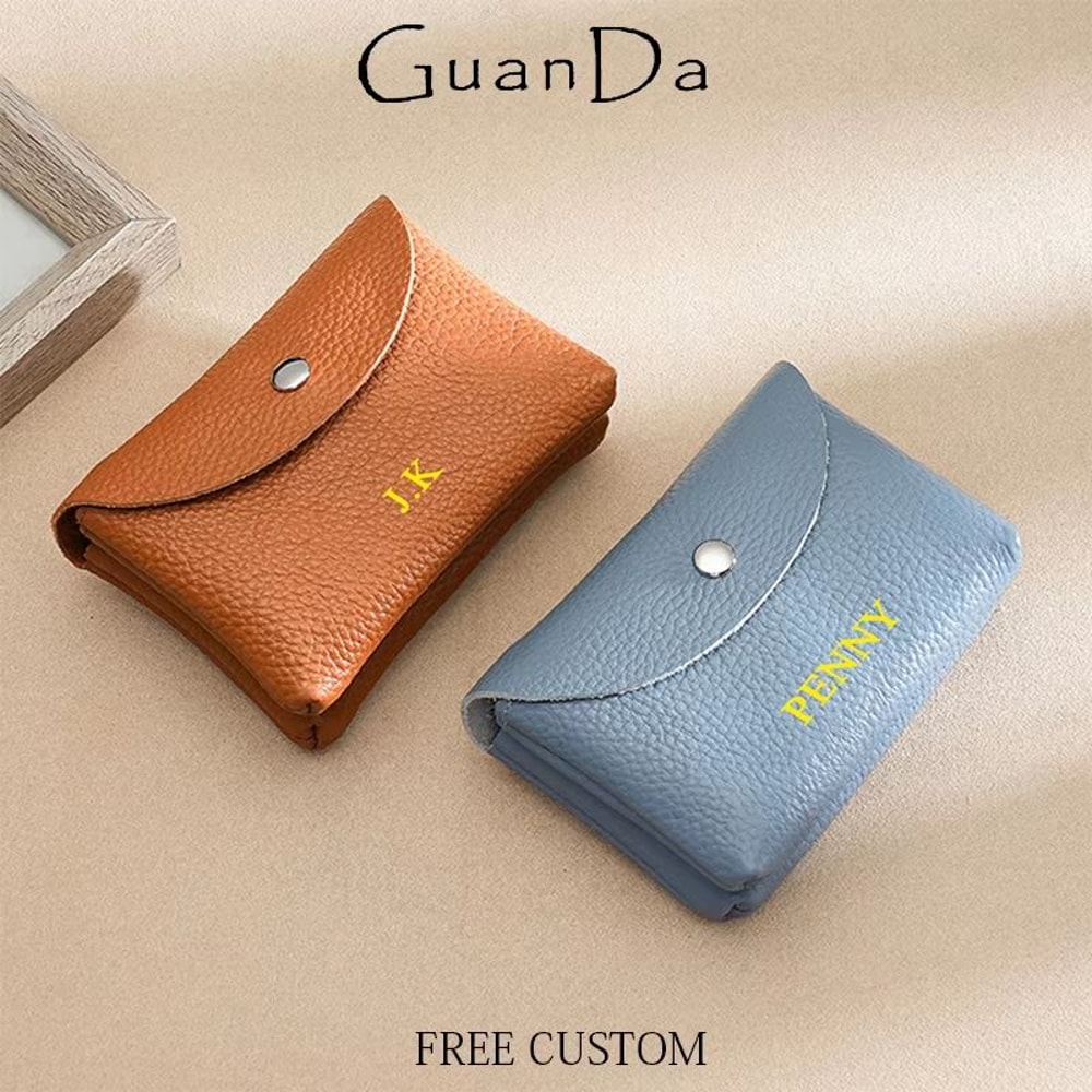 Custom Name PU Leather Coin Purse Card Holder Zipper Wallet With Engraved Initials 0