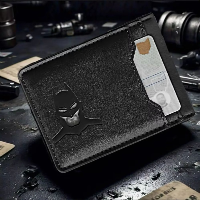 Bat ID Leather Card Holder Wallet Slim Superhero Mask Wallet Gift For Men 3