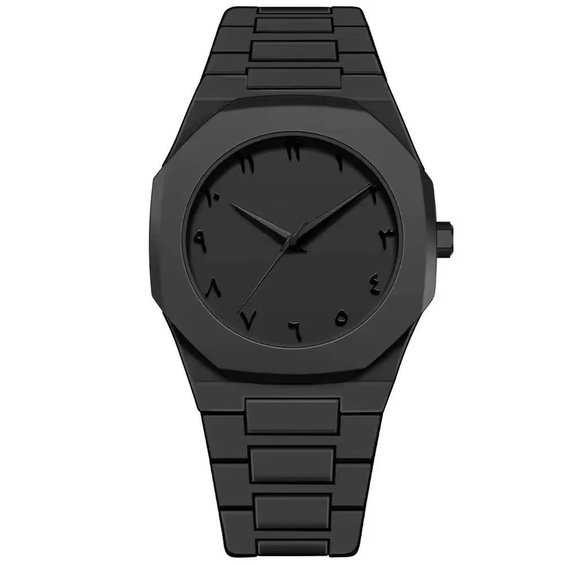 Mens Black Quartz Watch With Arabic Numerals Minimalist Casual Wristwatch With Drip Oil Strap 6