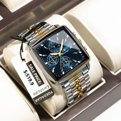 poedagar square chronograph watch stainless steel men's quartz watch luminous waterproof wristwatch