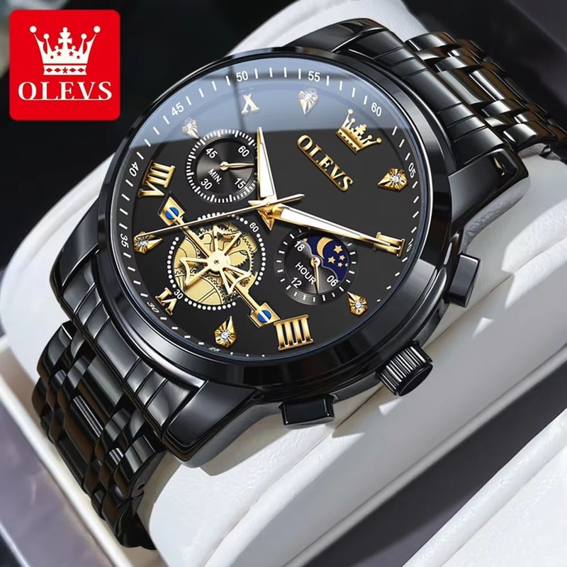 OLEVS Luxury Chronograph Moon Phase Watch Multifunction Quartz Waterproof Business Wristwatch For M 13