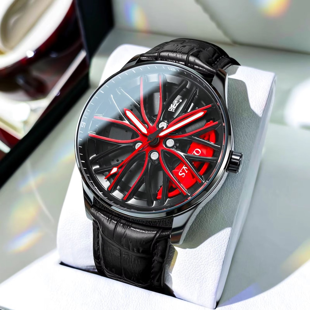 OLEVS Car Rim Mens Quartz Watch Stainless Steel Car Wheel Watch Waterproof Sport Wristwatch 7