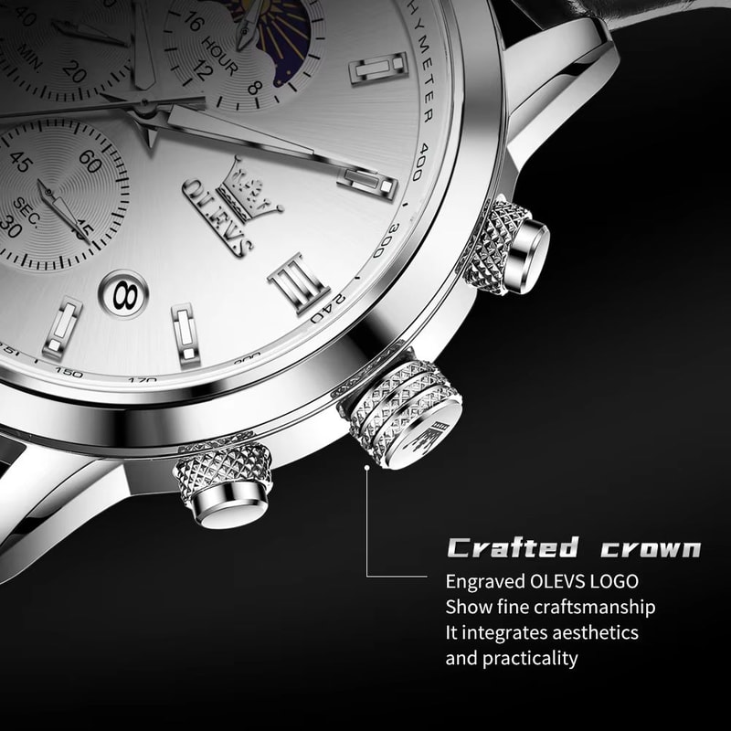 OLEVS 9812 Luxury Chronograph Watch Moonphase Mens Quartz Watch Waterproof Multifunction Wristwatch 5