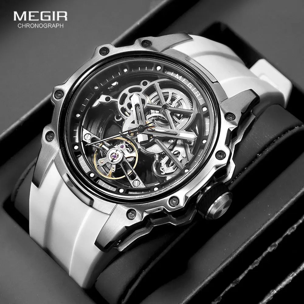 MEGIR Skeleton Dial Automatic Mechanical Watch Waterproof Luminous Sport Watch With Silicone Strap 1