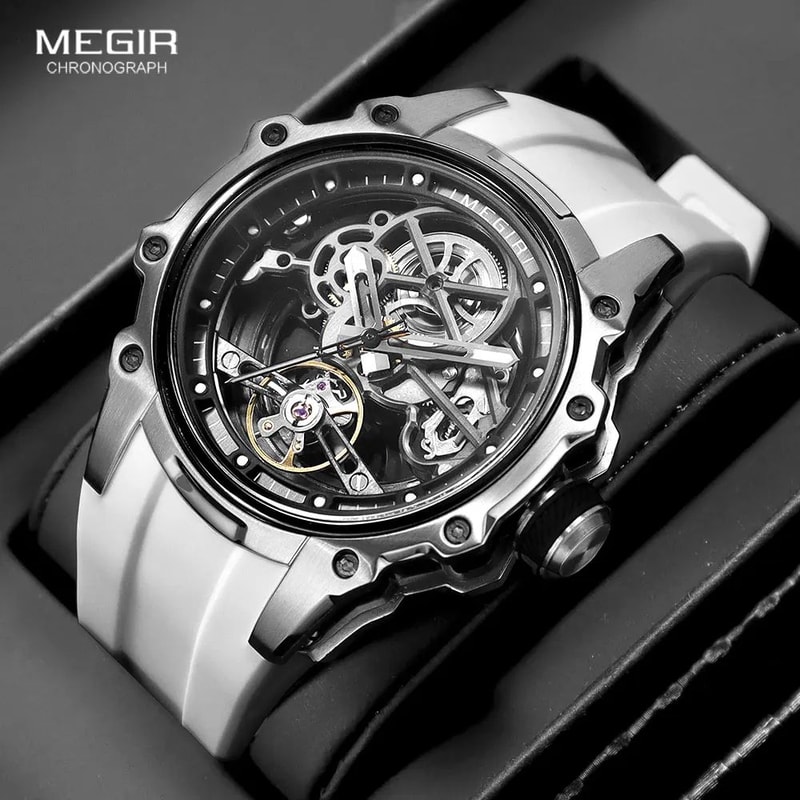 MEGIR Skeleton Dial Automatic Mechanical Watch Waterproof Luminous Sport Watch With Silicone Strap 1