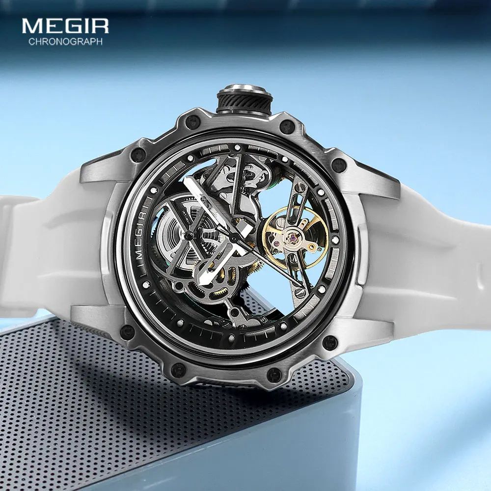 MEGIR Skeleton Dial Automatic Mechanical Watch Waterproof Luminous Sport Watch With Silicone Strap 3