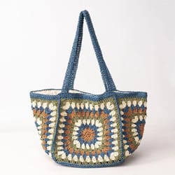 boho granny square straw shoulder tote bag for women