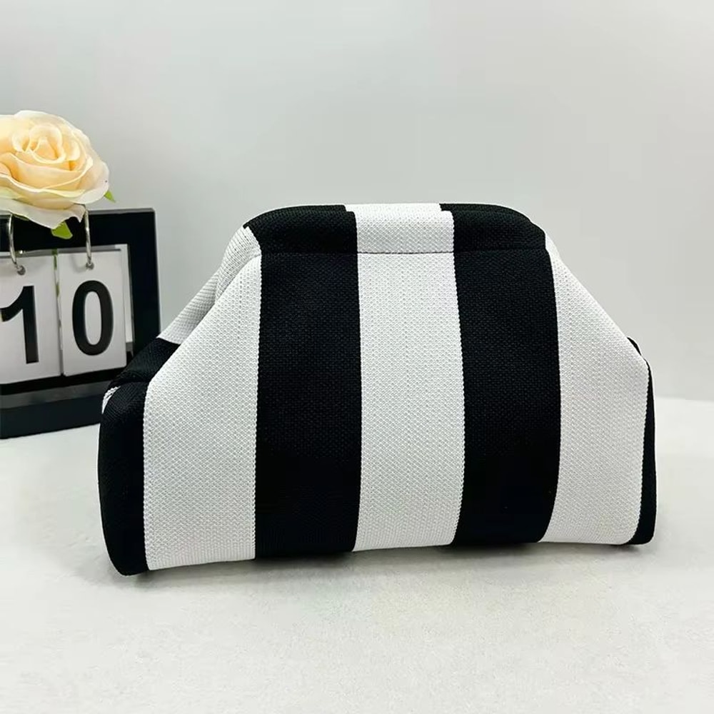 Womens Knit Stripe Crochet Dumpling Clutch Bag 1