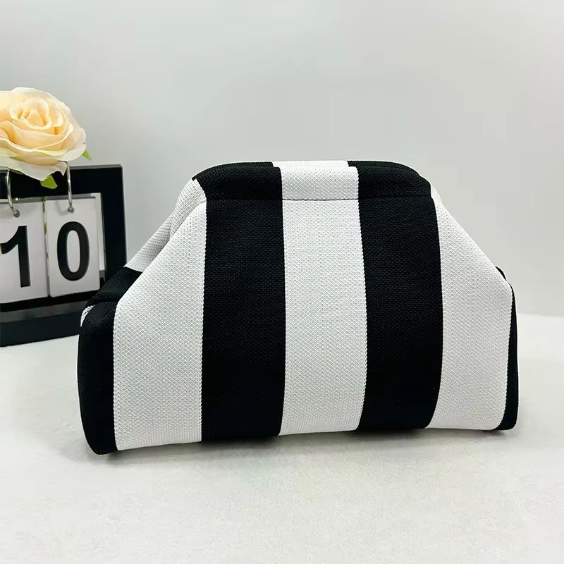 Womens Knit Stripe Crochet Dumpling Clutch Bag 1