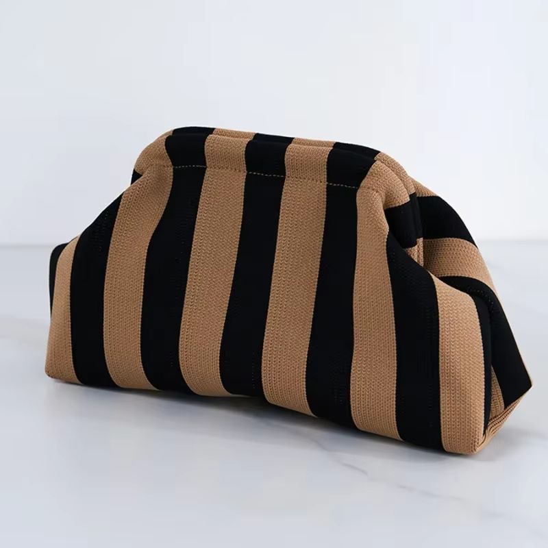 Womens Knit Stripe Crochet Dumpling Clutch Bag 3